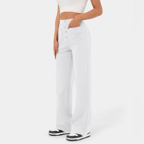 Halara White High Waisted Button Multiple Pockets Straight Leg Pants | NEW/NWT!! - Picture 3 of 14